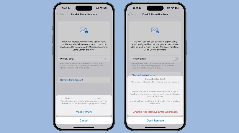 龙海苹果手机维修分享苹果 iOS 18.1 支持设置“主要”邮箱地址并更改 iCloud 邮箱 
